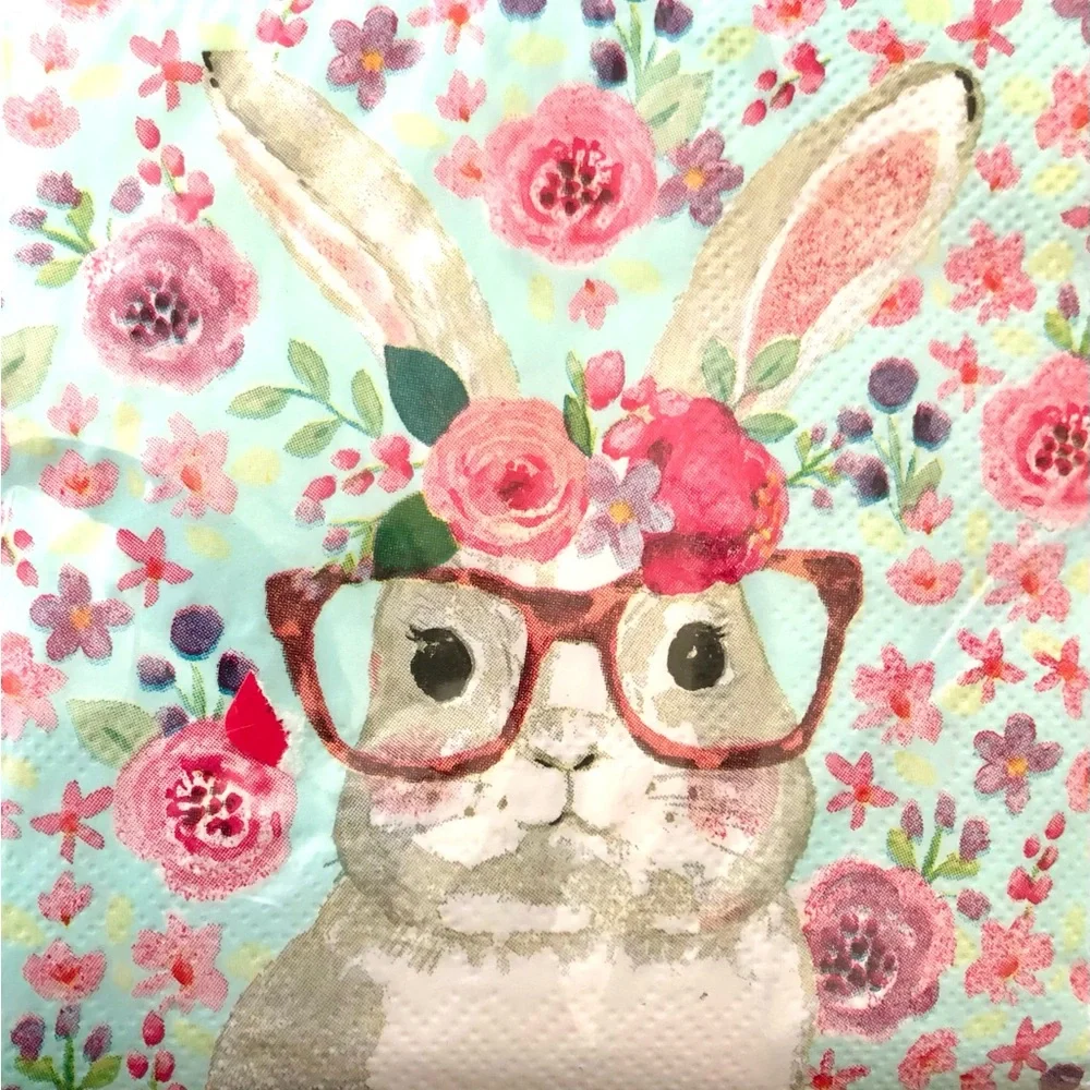 Crown Floral Bunny Rabbit Cocktail Beverage Napkins, 40 ct